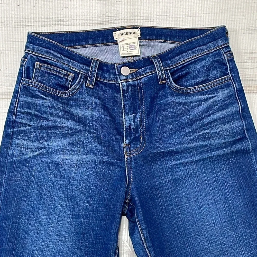 L'agence Jeans Women's 27 Blue Faded Denim Straight Medium Wash Cropped - Picture 5 of 12